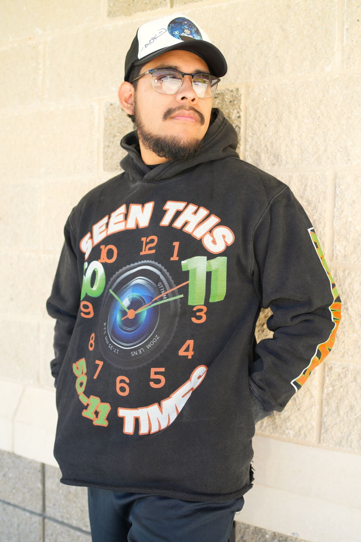 50-11 Times Clock - Vintage Acid Washed Oversized Hoodie